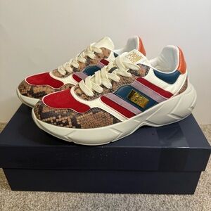 Roberto Cavalli Jilly Sneaker in Brown Red And Off‎ White  NWB Size 9